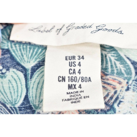 LOGG Label of Graded Goods Women's Floral Short Sleeve Button Up Navy Shirt Sz 4 - Picture 4 of 4